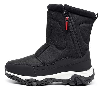 Schwarzer Winterstiefel mit Reißverschluss, isoliert, rutschfeste Sohle, ideal für kaltes Wetter, Herrenmode, Outdoor-Aktivitäten, wasserdicht.