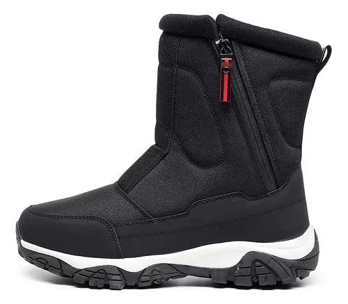 Schwarzer Winterstiefel mit Reißverschluss, isoliert, rutschfeste Sohle, ideal für kaltes Wetter, Herrenmode, Outdoor-Aktivitäten, wasserdicht.