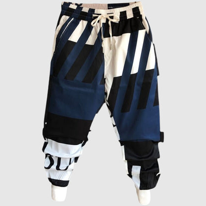 Herren Lange Hose Mit Graffiti-Print, Elastischem Bund Und Gerippten Bündchen