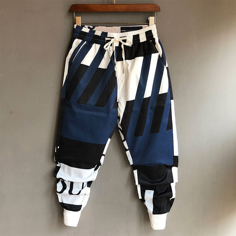 Herren Lange Hose Mit Graffiti-Print, Elastischem Bund Und Gerippten Bündchen