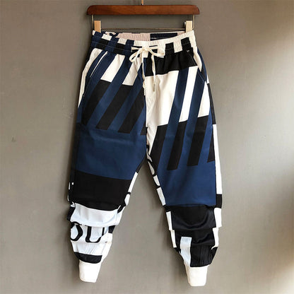 Herren Lange Hose Mit Graffiti-Print, Elastischem Bund Und Gerippten Bündchen