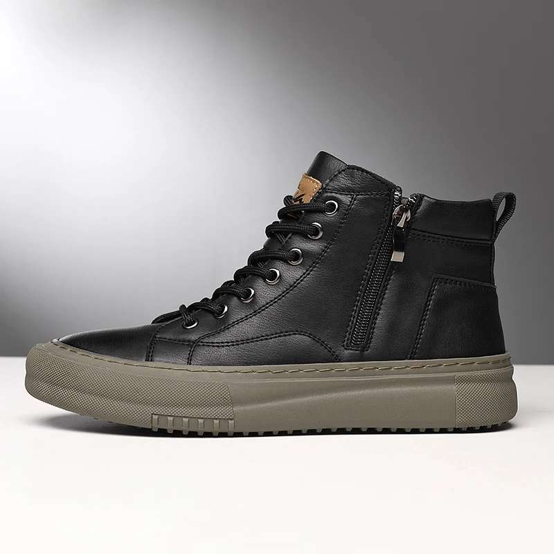 Men's High-Top Shoes for Fall and Winter with Laces and Memory Foam