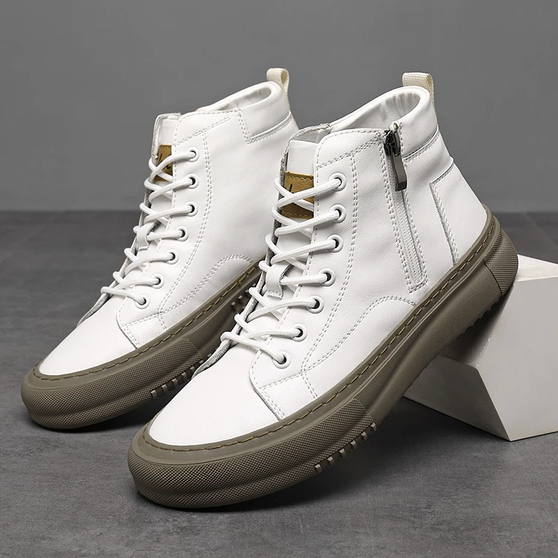 Men's High-Top Shoes for Fall and Winter with Laces and Memory Foam