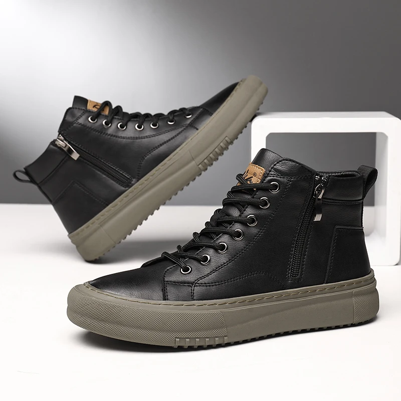 Men's High-Top Shoes for Fall and Winter with Laces and Memory Foam