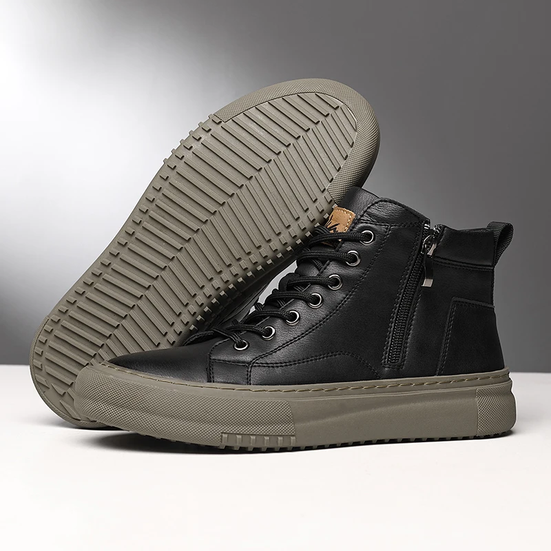 Men's High-Top Shoes for Fall and Winter with Laces and Memory Foam
