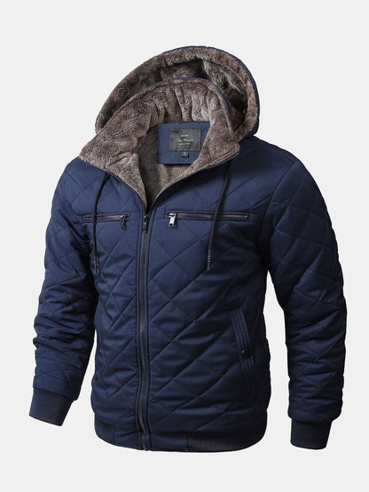 Herren Winter Steppjacke mit Kapuze, gerippten Abschlüssen und Brusttaschen
