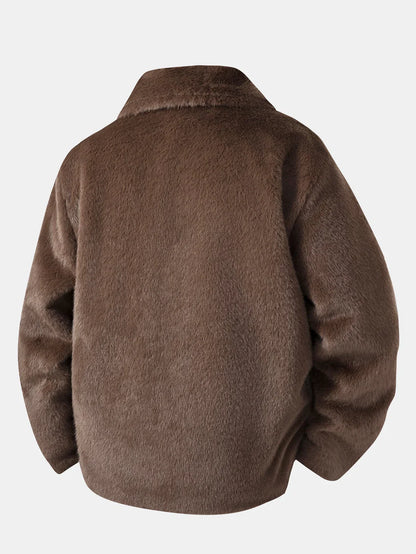 Men's Winter Jacket Faux Fur Button Placket Loose Fit