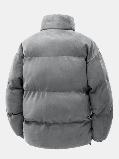 Herren Winter-Pufferjacke mit Wildlederoptik und Stehkragen