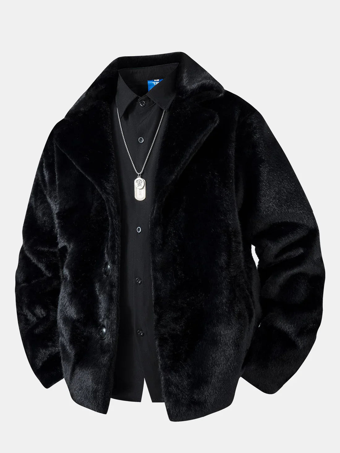 Men's Winter Jacket Faux Fur Button Placket Loose Fit