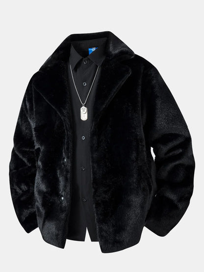 Men's Winter Jacket Faux Fur Button Placket Loose Fit