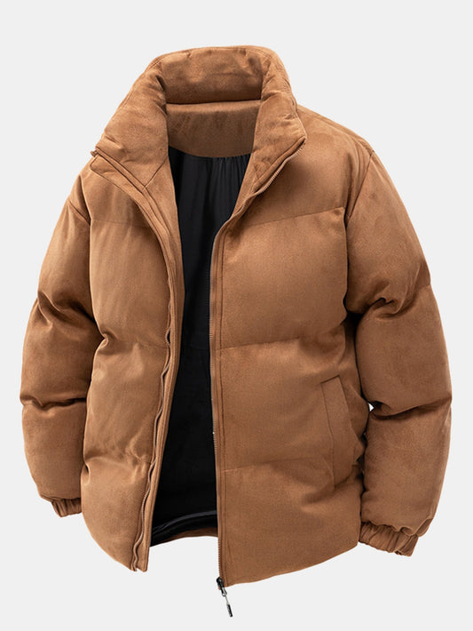 Herren Winter-Pufferjacke mit Wildlederoptik und Stehkragen