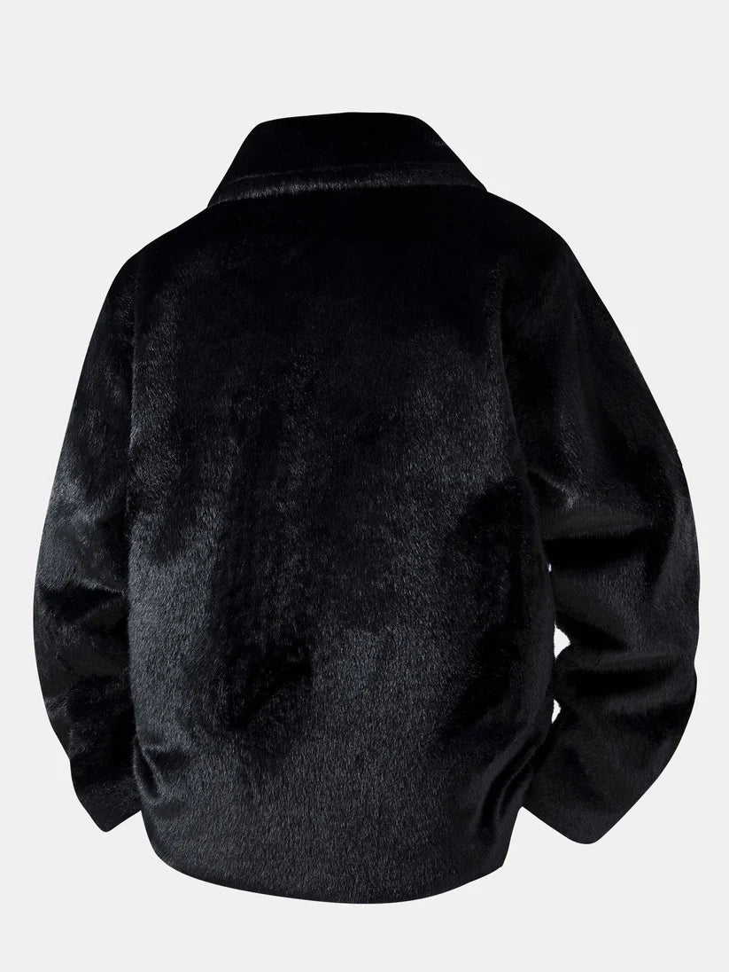 Men's Winter Jacket Faux Fur Button Placket Loose Fit