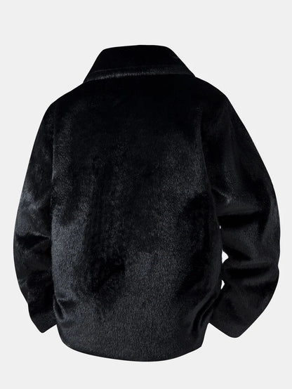 Men's Winter Jacket Faux Fur Button Placket Loose Fit