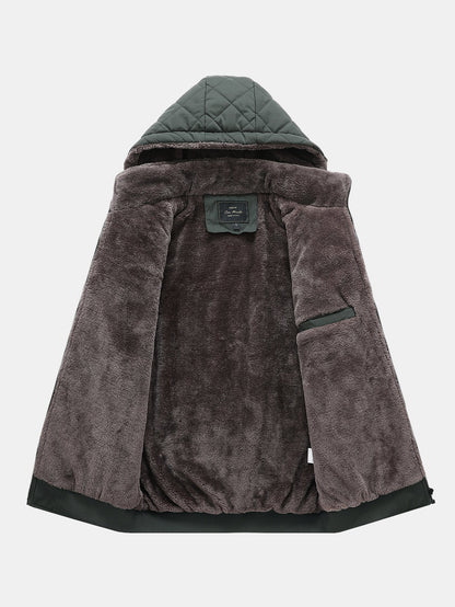 Herren Winter Steppjacke mit Kapuze, gerippten Abschlüssen und Brusttaschen