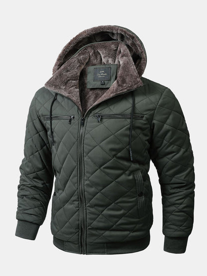 Herren Winter Steppjacke mit Kapuze, gerippten Abschlüssen und Brusttaschen