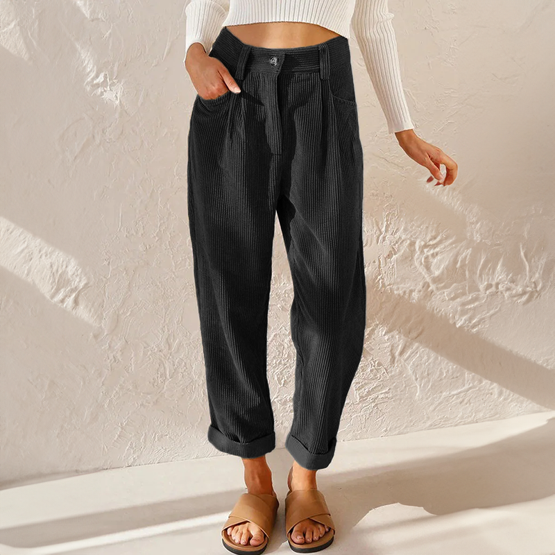 Damen Cordhose Mit Hohem Bund Und Lockerem Schnitt