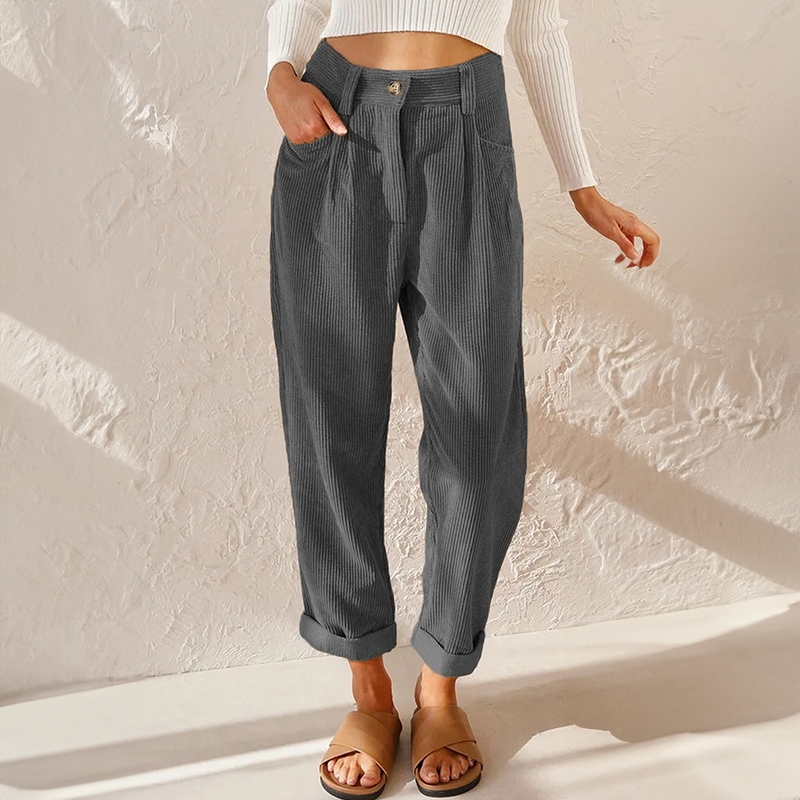 Damen Cordhose Mit Hohem Bund Und Lockerem Schnitt