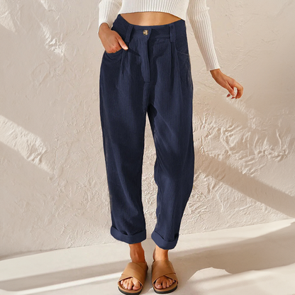 Damen Cordhose Mit Hohem Bund Und Lockerem Schnitt