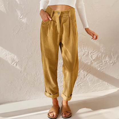 Damen-Cordhose aus Cordstoff mit hoher Taille und lockerer Passform