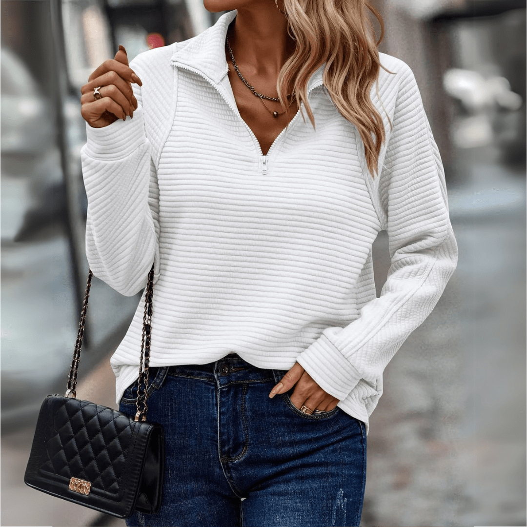 Damen-Halbzip-Pullover mit strukturierter Oberfläche und lockerer Passform