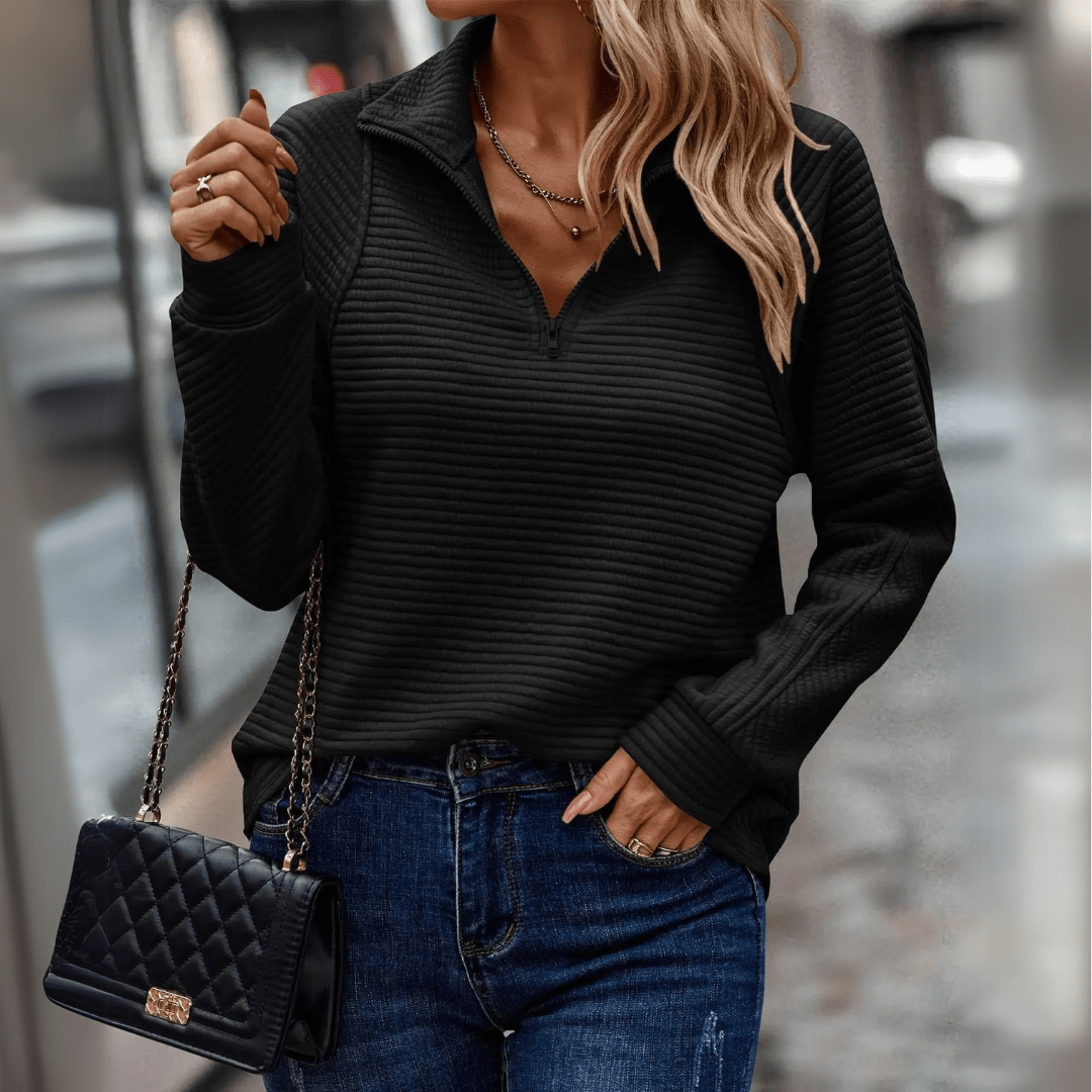 Damen-Halbzip-Pullover mit strukturierter Oberfläche und lockerer Passform