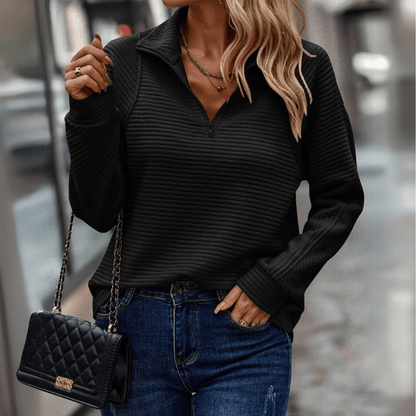 Damen-Halbzip-Pullover mit strukturierter Oberfläche und lockerer Passform