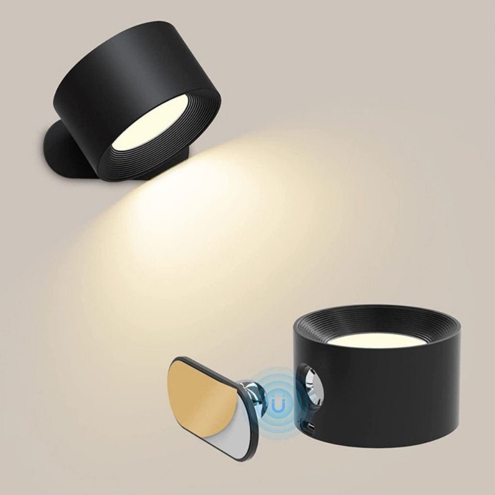 Schwarze LED-Wandleuchte mit modernem Design, verstellbarem Kopf und warmweißem Lichtstrahl, ideal für Innenbeleuchtung und Akzentbeleuchtung.
