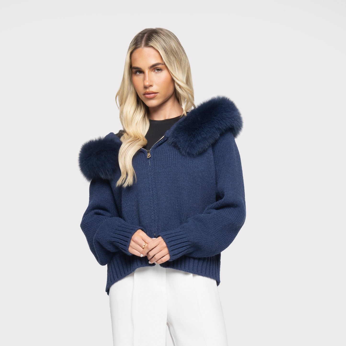 Women's cardigan with removable hood and zipper