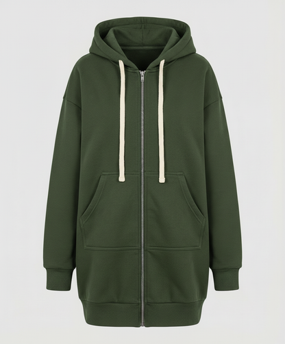 Damen Knielanger Zip Hoodie Mit Kapuze