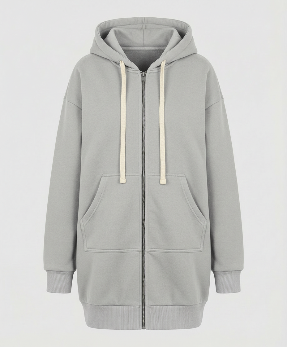 Damen Knielanger Zip Hoodie Mit Kapuze