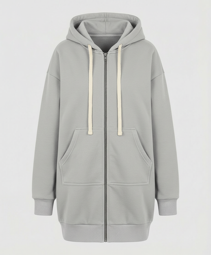 Damen Knielanger Zip Hoodie Mit Kapuze