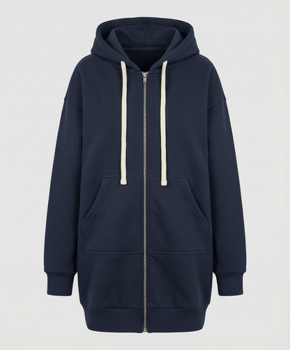 Damen Knielanger Zip Hoodie Mit Kapuze
