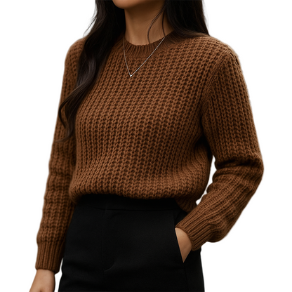Women's Pullover Rib Knit Relaxed Fit Long Sleeve