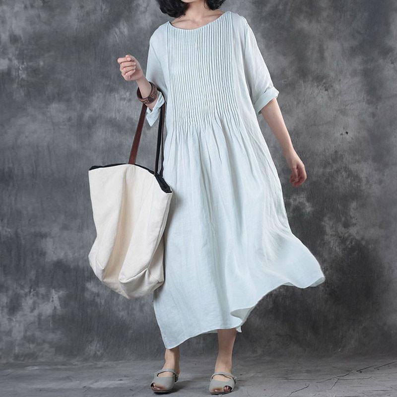 Women's Summer Dress Long Loose Pleated With Pockets