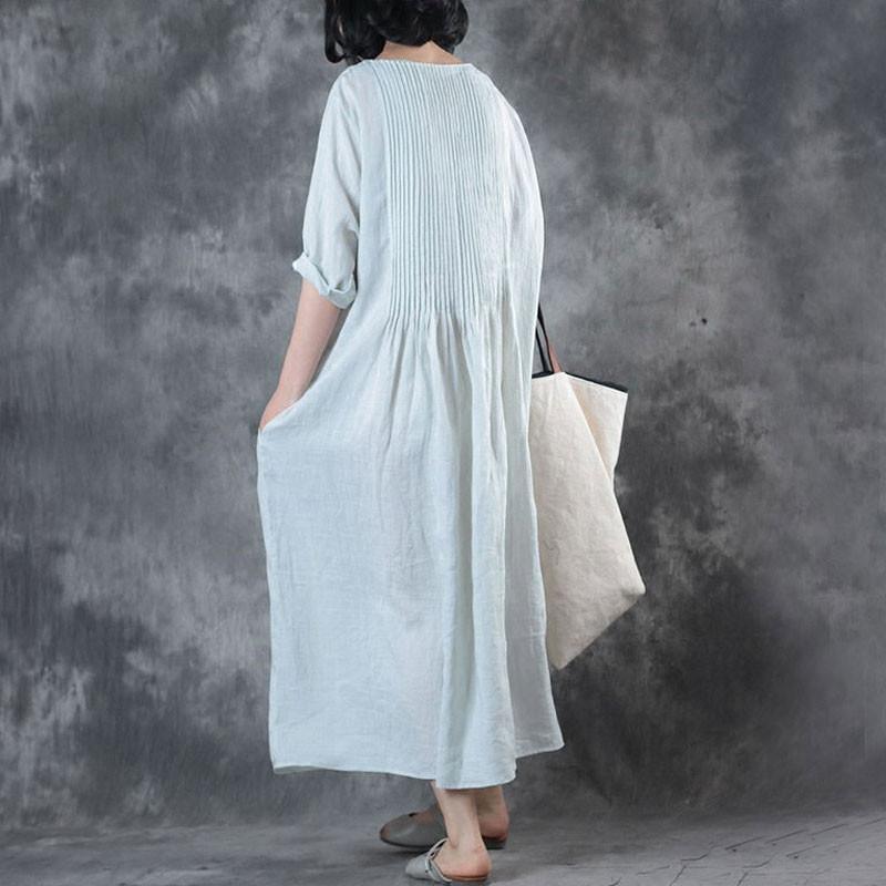 Women's Summer Dress Long Loose Pleated With Pockets