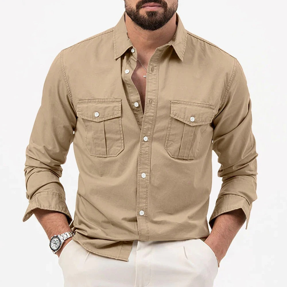 Men's Long-Sleeve Shirt Tailored Fit, Two Chest Pockets, Colorfast