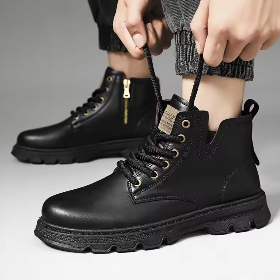Herrenstiefel mit Seitlichem Reißverschluss und Dicke Sohle für Traktion