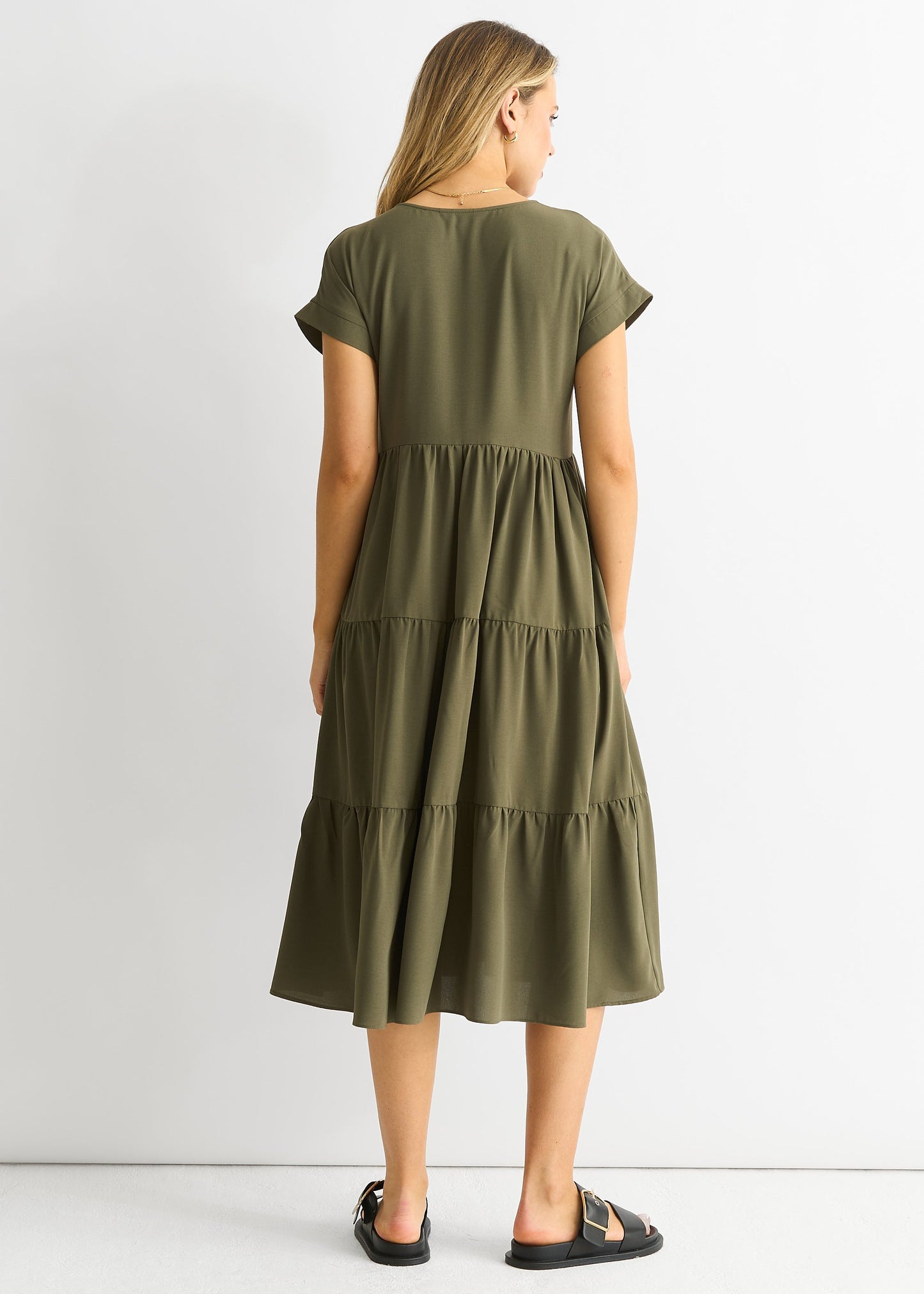 Damen Midikleid mit V-Ausschnitt und Taschen