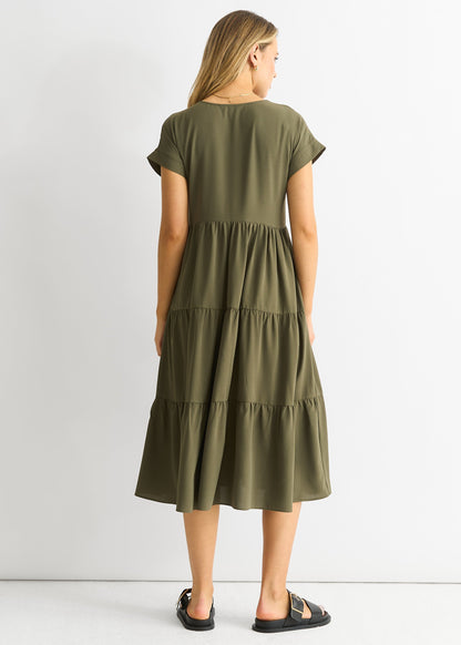 Damen Midikleid mit V-Ausschnitt und Taschen