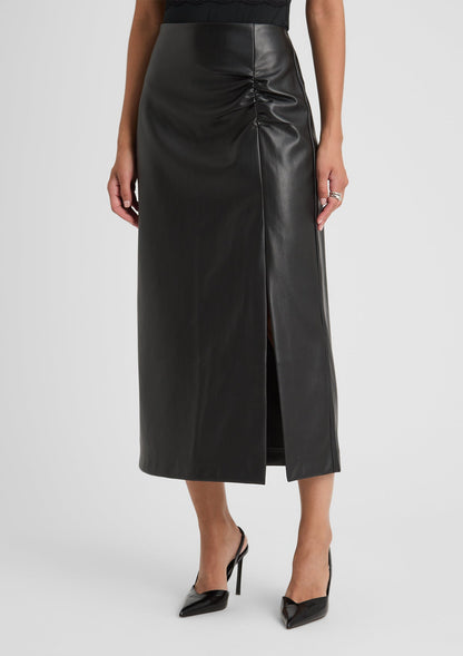 Damen Herbst Bleistiftrock in 3/4-Länge mit Kunstleder-Look und schlanker Passform