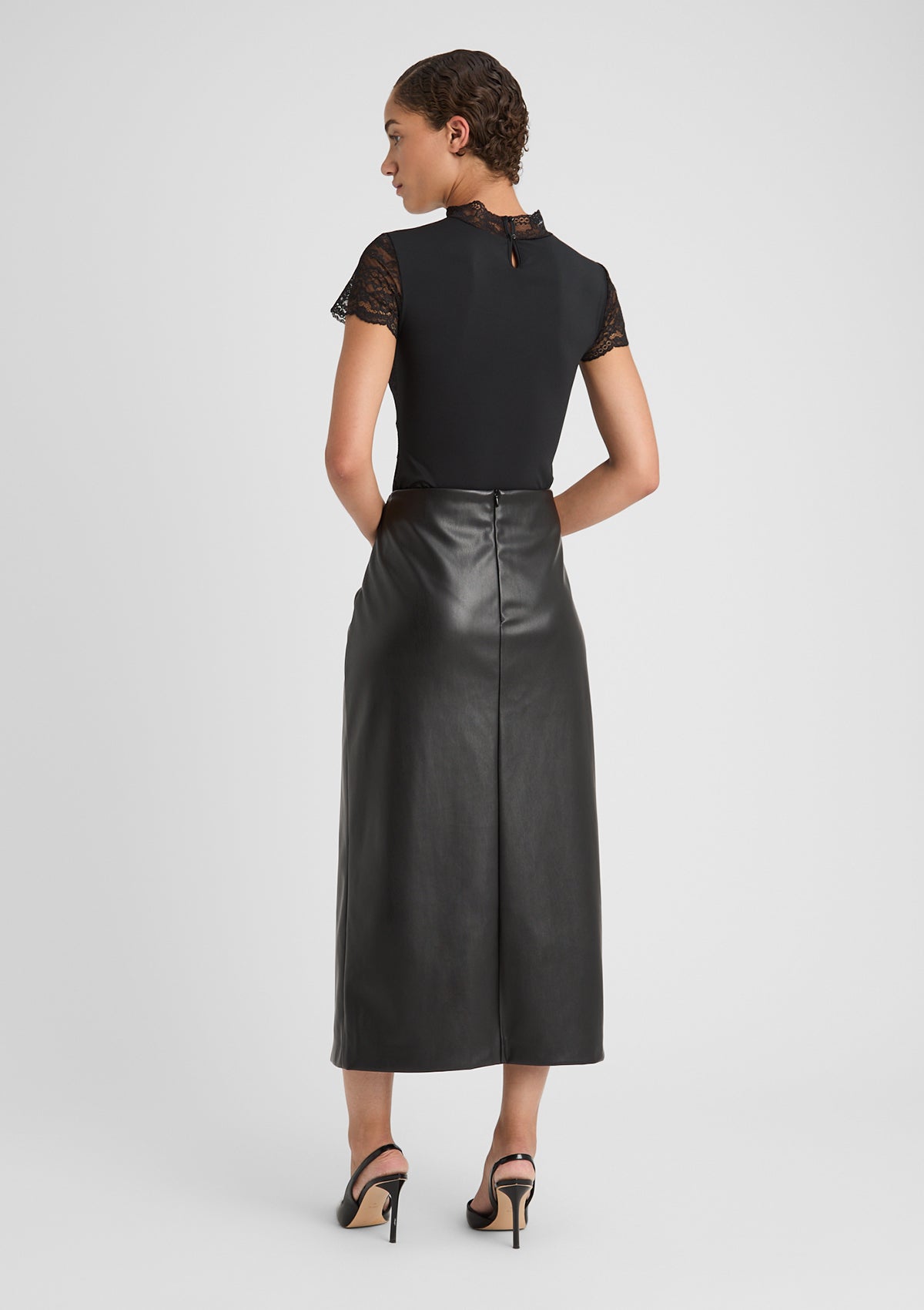 Damen Herbst Bleistiftrock in 3/4-Länge mit Kunstleder-Look und schlanker Passform
