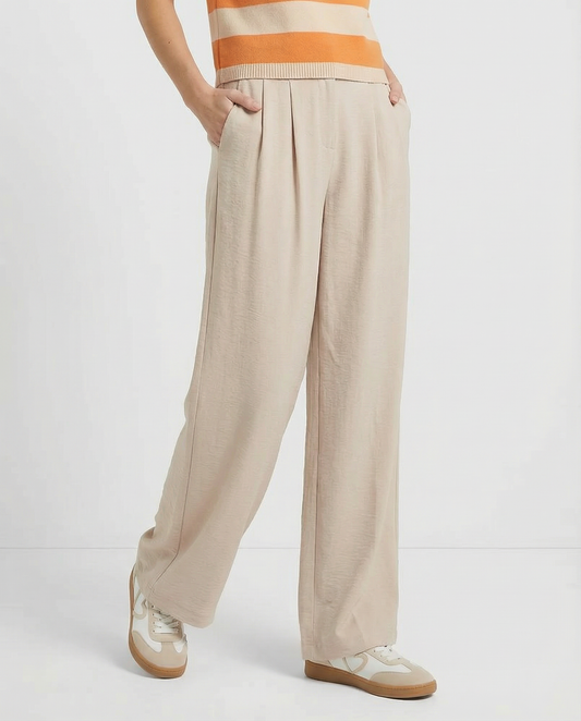 Damen Lange Weite High Waist Hose mit Seitentaschen