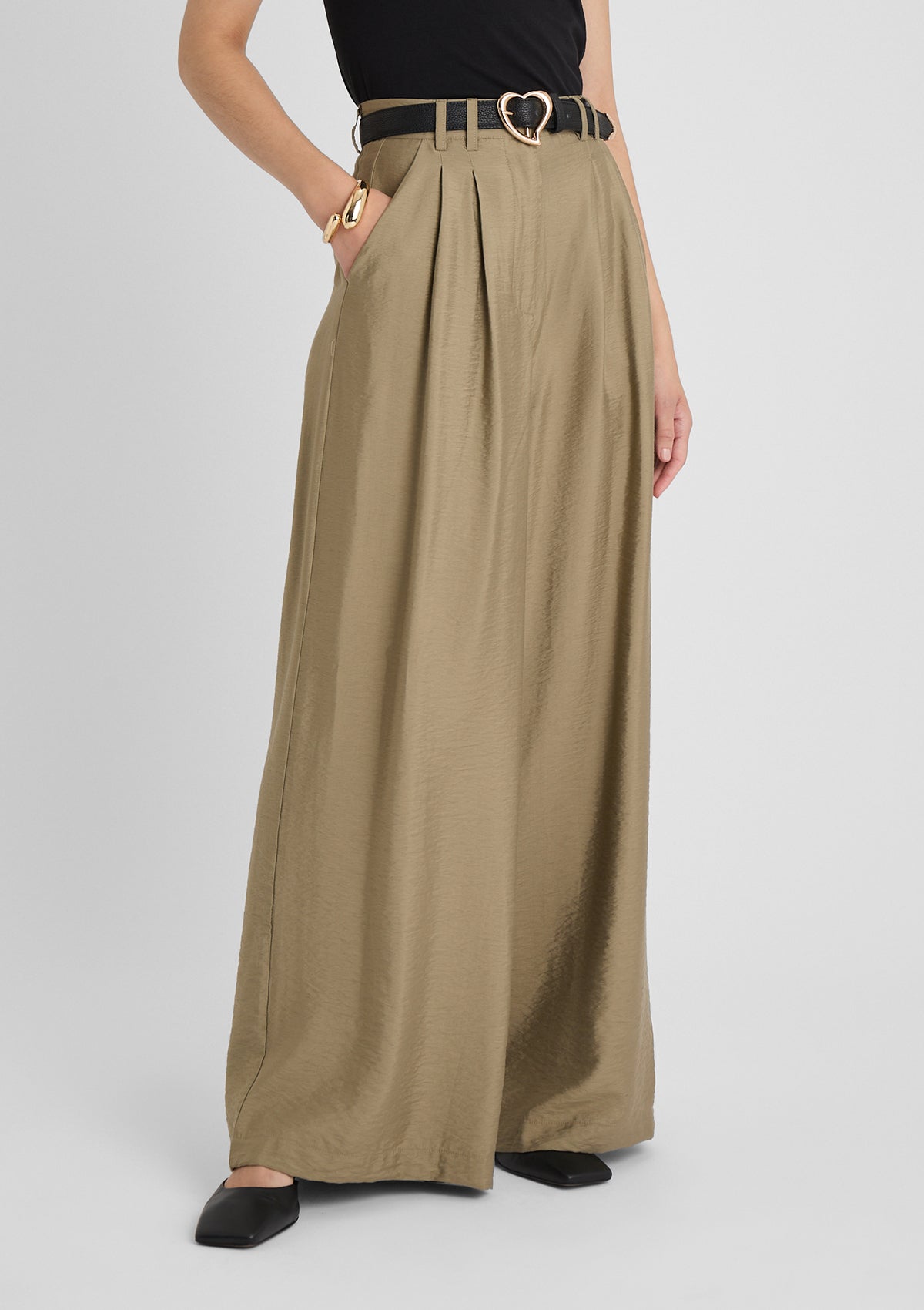 Damen Weite Hosen mit Hohem Bund und Seitentaschen in Uni-Farbe