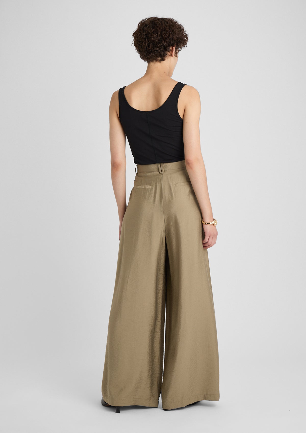 Damen Weite Hosen mit Hohem Bund und Seitentaschen in Uni-Farbe