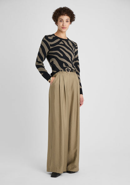 Damen Weite Hosen mit Hohem Bund und Seitentaschen in Uni-Farbe