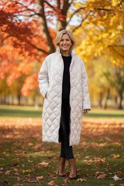 Damen Winter-Wende-Steppjacke Mit Bedrucktem Innenfutter