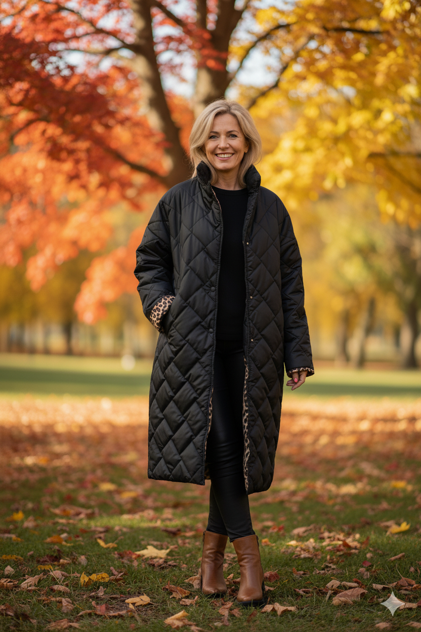 Damen Winter-Wende-Steppjacke Mit Bedrucktem Innenfutter
