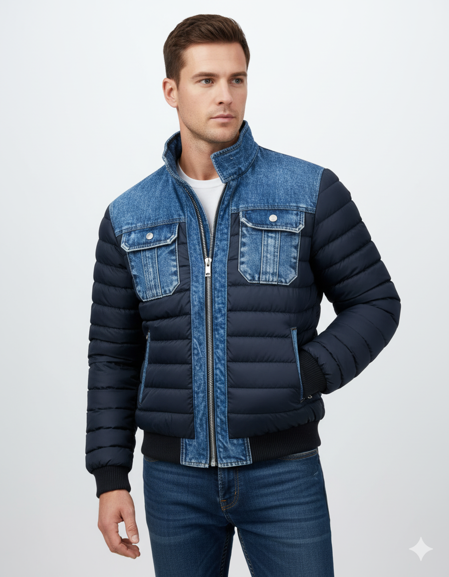 Herren Herbstjacke Hybrid Gestepptes Panel und Tailored Fit