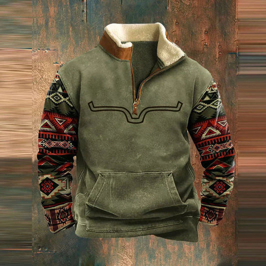 Herren Pullover Mit Halbzipp, Kängurutasche Und Ärmeldetails