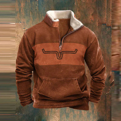 Herren Pullover Mit Halbzipp, Kängurutasche Und Ärmeldetails